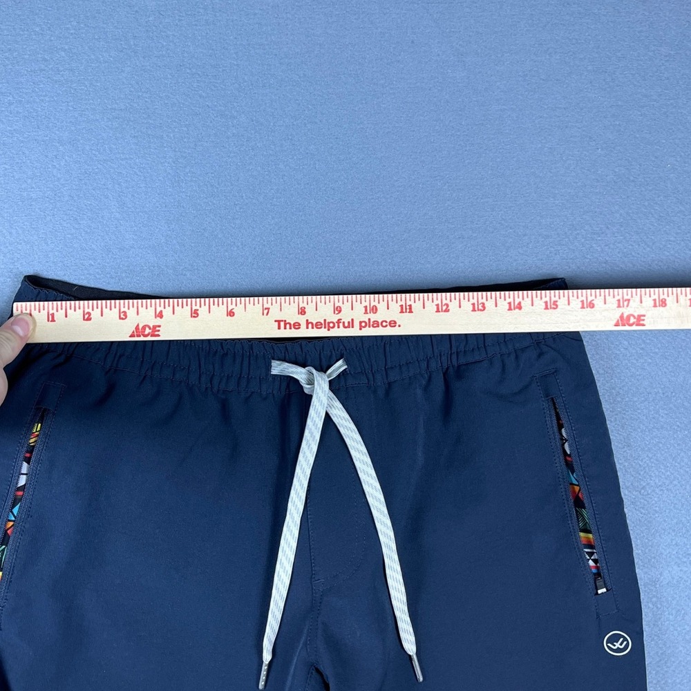 Wowie Mens Navy Blue Joggers Stretch Active Pants Geometric Pocket Size L - Picture 10 of 11